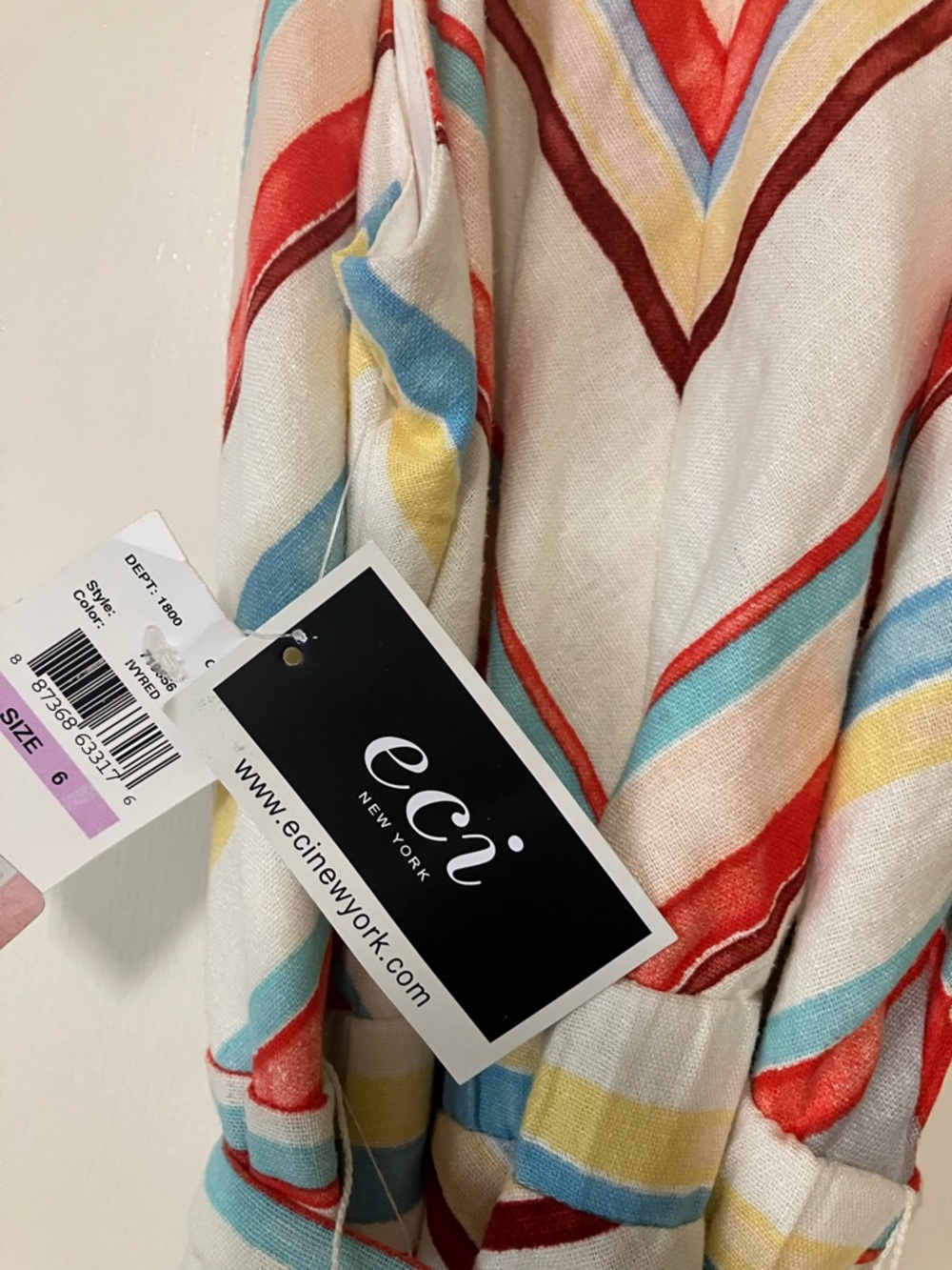 ECI Tie Waist Halter Maxi Dress in White, Red, Blue & Yellow Stripes: 6 - Picture 4 of 4